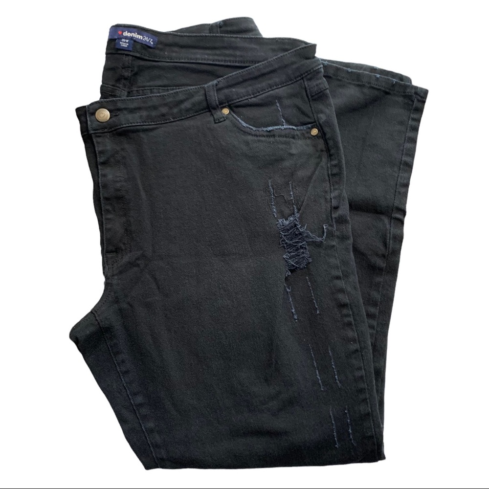 DENIM 24/7 Black Distressed Hi Rise Jeans Sz 20W